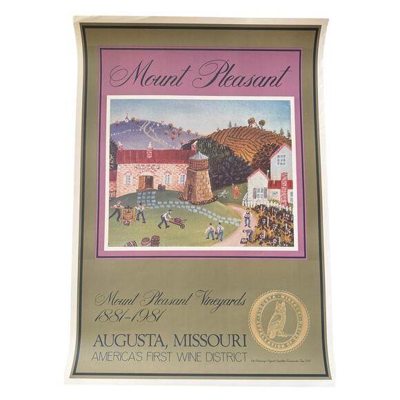 VTG Mount Pleasant Vineyards Poster 1981 Augusta Missouri State 10th Anniversary - Picture 1 of 8